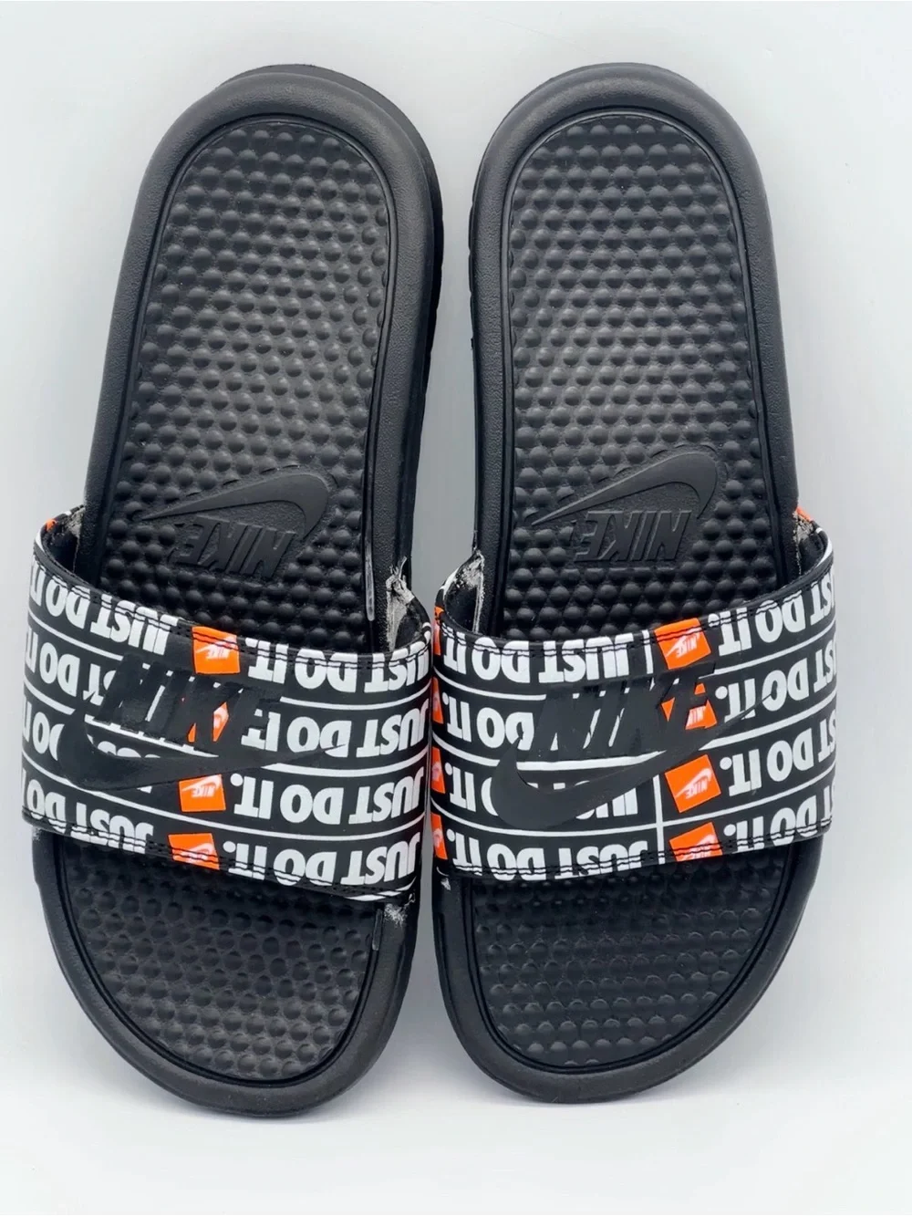 Nike Benassi JDI Print Just Do It Men's Slides Sandal Black Orange Size 9
